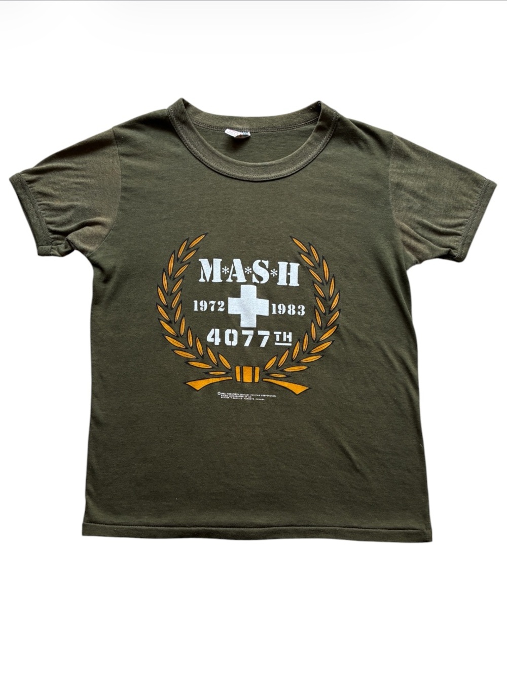 Vintage 1983 MASH TV Show 4077th Green Graphic T-Shirt Size Medium Fits Small